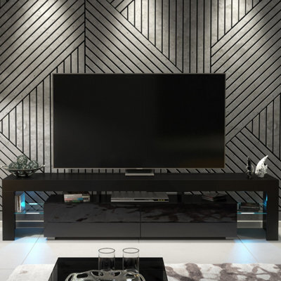 Creative Furniture Nova Tv Unit 200Cm - Black With Gloss Doors And Led Lights - image 1