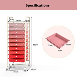 Costway 10 Drawers Storage Trolley Mobile Rolling Utility Cart Home Office Organizer - thumbnail 2