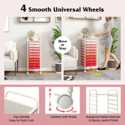 Costway 10 Drawers Storage Trolley Mobile Rolling Utility Cart Home Office Organizer - thumbnail 8