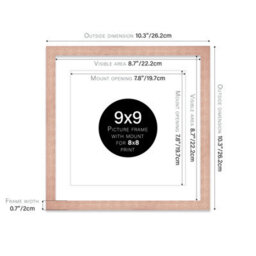 "9X9"" Bronze Picture Frame - 9X9"" Square Frame With 8X8"" Mount For 9X9""/8X8"" Pictures Art Deco Style Room Decor, 1 Pack" - thumbnail 2