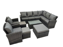 Fimous Rattan Garden Outdoor Furniture Set 11 Seater Garden Sofa Coffee Table Set With Chair 3 Footstools Dark Grey Mixed - thumbnail 1