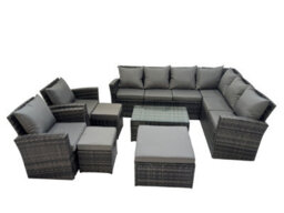 Fimous Rattan Garden Outdoor Furniture Set 11 Seater Garden Sofa Coffee Table Set With Chair 3 Footstools Dark Grey Mixed - thumbnail 2