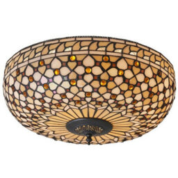 Tiffany Glass Semi Flush Ceiling Light Cream Bronze Round Inverted Shade I00156