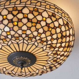 Tiffany Glass Semi Flush Ceiling Light Cream Bronze Round Inverted Shade I00156 - thumbnail 4