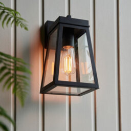 Luminosa Lighting Luminosa Lymington Outdoor Wall Lantern Textured Black & Clear Glass E27 - thumbnail 4