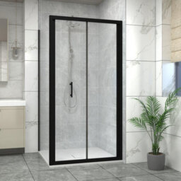 Sundaze Matt Black 1000mm Bi-Fold Door Shower Enclosure With 1000mm Side Panel, White Slate Effect Shower Tray & Waste - thumbnail 1