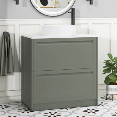 Royal Bathrooms Royal Bathroom Elmore 800mm Matt Green Freestanding Countertop Bathroom Vanity Unit 2 Drawer With Art Basin - image 1