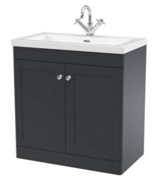 Balterley Swynnerton Traditional 2 Door Floor Standing Vanity Unit With Fireclay Basin, Dark Grey, 800mm - thumbnail 1