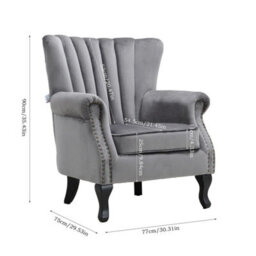 Wingback Fireside Velvet Fabric Armchair Retro Rivets Sofa Lounge Tub Chair Grey - thumbnail 2