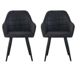MCC Direct Set Of 2 Faux Suede Leather Dining Chairs With Arms Adrian Black - thumbnail 4