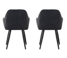 MCC Direct Set Of 2 Faux Suede Leather Dining Chairs With Arms Adrian Black - thumbnail 5