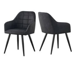 MCC Direct Set Of 2 Faux Suede Leather Dining Chairs With Arms Adrian Black - thumbnail 2