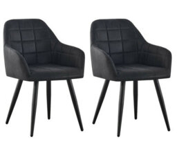 MCC Direct Set Of 2 Faux Suede Leather Dining Chairs With Arms Adrian Black - thumbnail 3