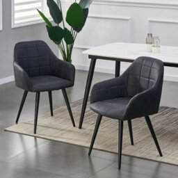 MCC Direct Set Of 2 Faux Suede Leather Dining Chairs With Arms Adrian Black - thumbnail 1