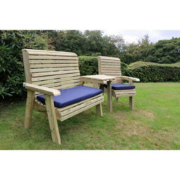 Churnet Valley Garden Furniture Ltd Ergonomic Trio Set Wooden Garden Bench & Chair Set - L75 X W220 X H105 Cm - Fully Assembled - Set Of Waterproof Cushions Included - thumbnail 3