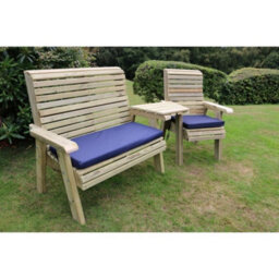 Churnet Valley Garden Furniture Ltd Ergonomic Trio Set Wooden Garden Bench & Chair Set - L75 X W220 X H105 Cm - Fully Assembled - Set Of Waterproof Cushions Included - thumbnail 1