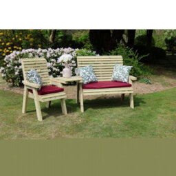 Churnet Valley Garden Furniture Ltd Ergonomic Trio Set Wooden Garden Bench & Chair Set - L75 X W220 X H105 Cm - Fully Assembled - Set Of Waterproof Cushions Included - thumbnail 2