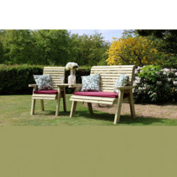 Churnet Valley Garden Furniture Ltd Ergonomic Trio Set Wooden Garden Bench & Chair Set - L75 X W220 X H105 Cm - Fully Assembled - Set Of Waterproof Cushions Included - thumbnail 5