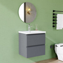 AVER-GROWTH Wall-Mounted Bathroom Vanity Unit Gloss Grey Flat Pack Bathroom Cabinets Only 500(W)X385X(D)X520(H)mm With 2 Drawers - thumbnail 6