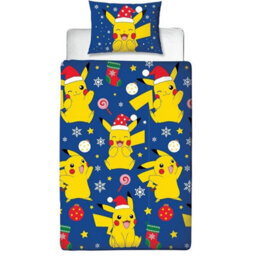 Pokemon Christmas Reversible Duvet Set Blue/yellow (Single)