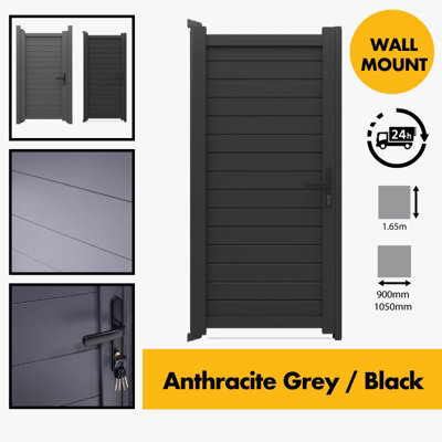 thisiswholesale.co.uk Aluminium Gate For 105Cm1050mm Wide Opening - Wall Mount - Side / Back Garden Gate Black C/w Lock & Handle - image 1