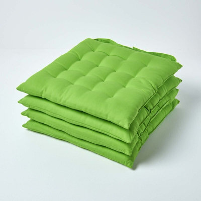 Homescapes Lime Green Seat Pads Or Cotton Chair Cushions 40X40 Cm, Set Of 4 Plain Chair Pads For Dining, Kitchen Or Outdoor - image 1