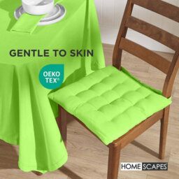 Homescapes Lime Green Seat Pads Or Cotton Chair Cushions 40X40 Cm, Set Of 4 Plain Chair Pads For Dining, Kitchen Or Outdoor - thumbnail 3