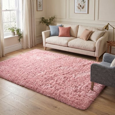 Oxford Homeware Shaggy Rug Anti-Slip Washable Soft Fluffy Living Room And Bedroom Rug (Pink, 120X170Cm) - image 1
