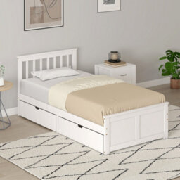 Homcom Storage Bed With 2 Drawers, Pine Wood Bed Frame, 90 X 190 Cm, White - thumbnail 8