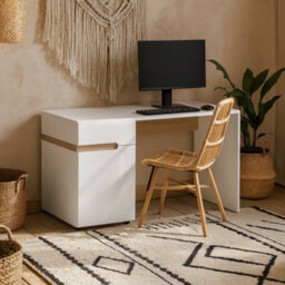 Wyld Haus Foxwhisk Desk White Gloss And Truffle Oak 1 Drawer 1 Door - thumbnail 2