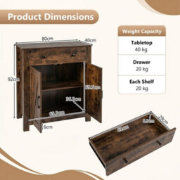 Brown Buffet Cabinet 80 Cm Farmhouse Side Board Cabinet With 5 Tier Adjustable Shelf - thumbnail 2