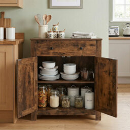 Brown Buffet Cabinet 80 Cm Farmhouse Side Board Cabinet With 5 Tier Adjustable Shelf - thumbnail 3