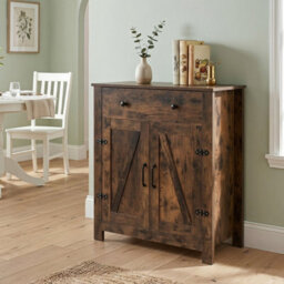 Brown Buffet Cabinet 80 Cm Farmhouse Side Board Cabinet With 5 Tier Adjustable Shelf - thumbnail 5