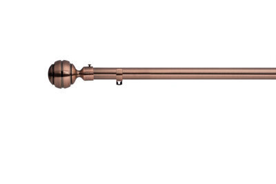 Lister Cartwright 28mm Antique Copper Fixed Metal Curtain Pole Set With Ribbed Ball Finial (120 Cm) - image 1