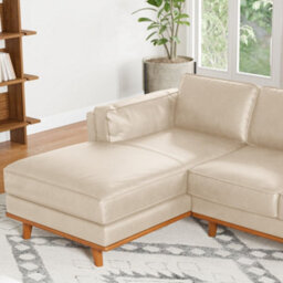 Valencia Artisan Top Grain Leather Three Seats With Left Chaise Sofa Beige Alder Wood Legs And Frame - thumbnail 5