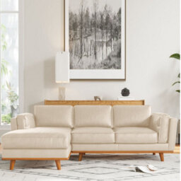 Valencia Artisan Top Grain Leather Three Seats With Left Chaise Sofa Beige Alder Wood Legs And Frame - thumbnail 4