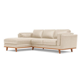 Valencia Artisan Top Grain Leather Three Seats With Left Chaise Sofa Beige Alder Wood Legs And Frame - thumbnail 1