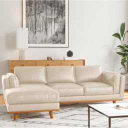 Valencia Artisan Top Grain Leather Three Seats With Left Chaise Sofa Beige Alder Wood Legs And Frame - thumbnail 7