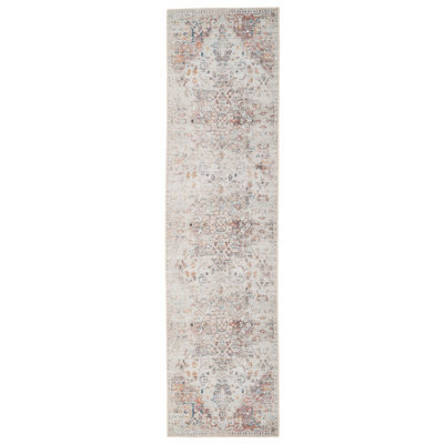 Loomed Distressed Beige Multicolour Persian Style Washable Non Slip Runner Rug 60X240Cm - image 1