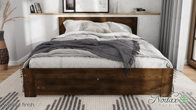 Nodax Double Bed Frame, F11, Solid Pine Wood, Easy Assembly, Sturdy Slats & Extra Support Legs, 4Ft 6In, Walnut Finish - image 1