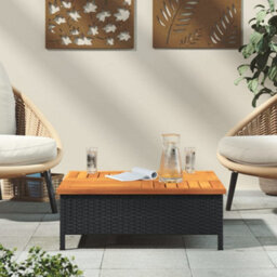 Berkfield Garden Table Black 70X70X25 Cm Rattan And Acacia Wood - thumbnail 3