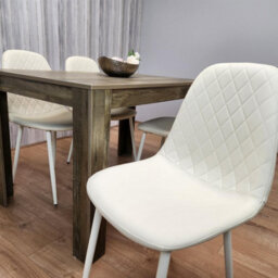 Kosy Koala Rustic Effect Wood Dining Table Set With 4 Cream Gem Pattern Chairs Dining Room Furniture - thumbnail 9
