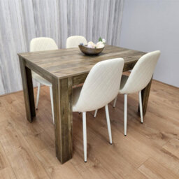 Kosy Koala Rustic Effect Wood Dining Table Set With 4 Cream Gem Pattern Chairs Dining Room Furniture - thumbnail 2