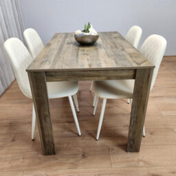 Kosy Koala Rustic Effect Wood Dining Table Set With 4 Cream Gem Pattern Chairs Dining Room Furniture - thumbnail 7