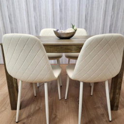 Kosy Koala Rustic Effect Wood Dining Table Set With 4 Cream Gem Pattern Chairs Dining Room Furniture - thumbnail 6