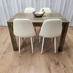 Kosy Koala Rustic Effect Wood Dining Table Set With 4 Cream Gem Pattern Chairs Dining Room Furniture - thumbnail 5