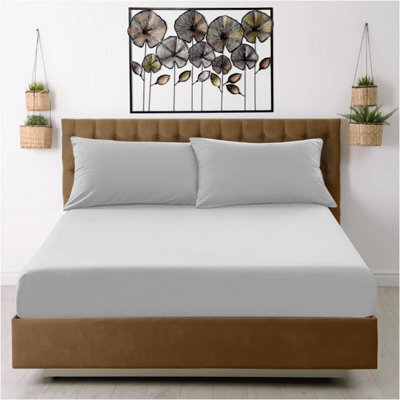 Gc Gaveno Cavailia Percale Deep Fitted Sheet Double Silver Extra Deep Pocket 16 Inch (40 Cm) - image 1
