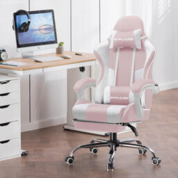 Gtplayer Fabric Gaming Chair, Massage Ergonomic Computer Chair With Footrest, Lumbar Support, Home Office Pc Racing Chairs, Pink - thumbnail 2