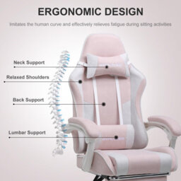 Gtplayer Fabric Gaming Chair, Massage Ergonomic Computer Chair With Footrest, Lumbar Support, Home Office Pc Racing Chairs, Pink - thumbnail 3