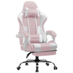 Luckracer Fabric Gaming Chair, Massage Ergonomic Computer Chair With Footrest, Lumbar Support, Home Office Pc Racing Chairs, Pink
